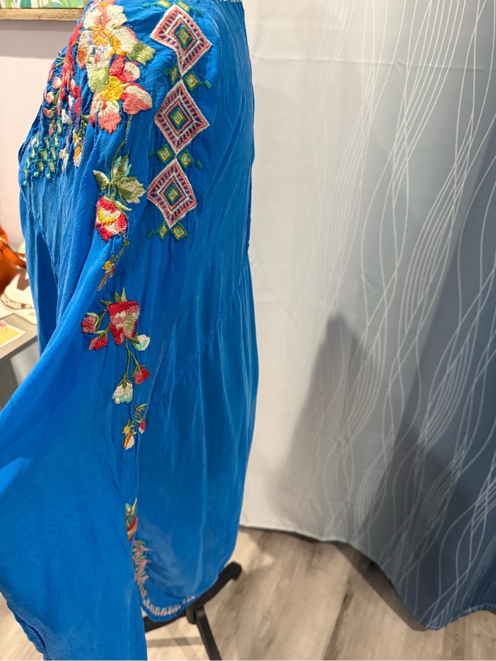 Johnny Was Bright Blue Embroidered Boho Tunic - Picture 3 of 3